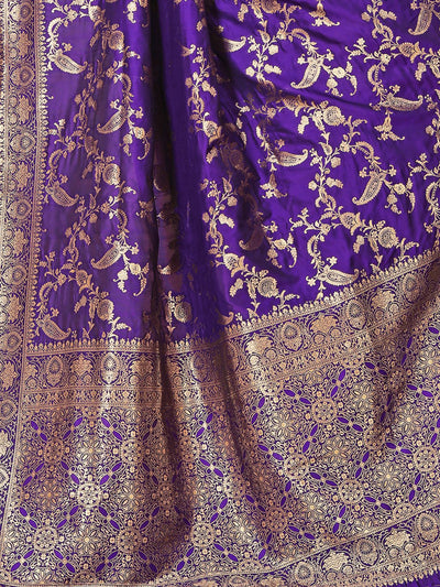 Odette Purple Woven Banarasi Silk Saree With Unstitched Blouse For Women