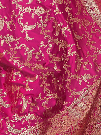 Odette Pink Woven Banarasi Silk Saree With Unstitched Blouse For Women