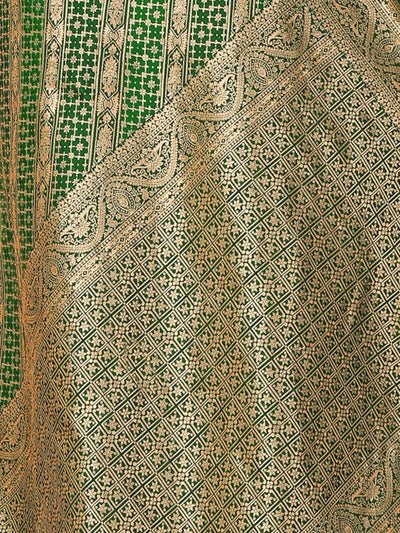 Odette Green Woven Banarasi Silk Saree With Unstitched Blouse For Women