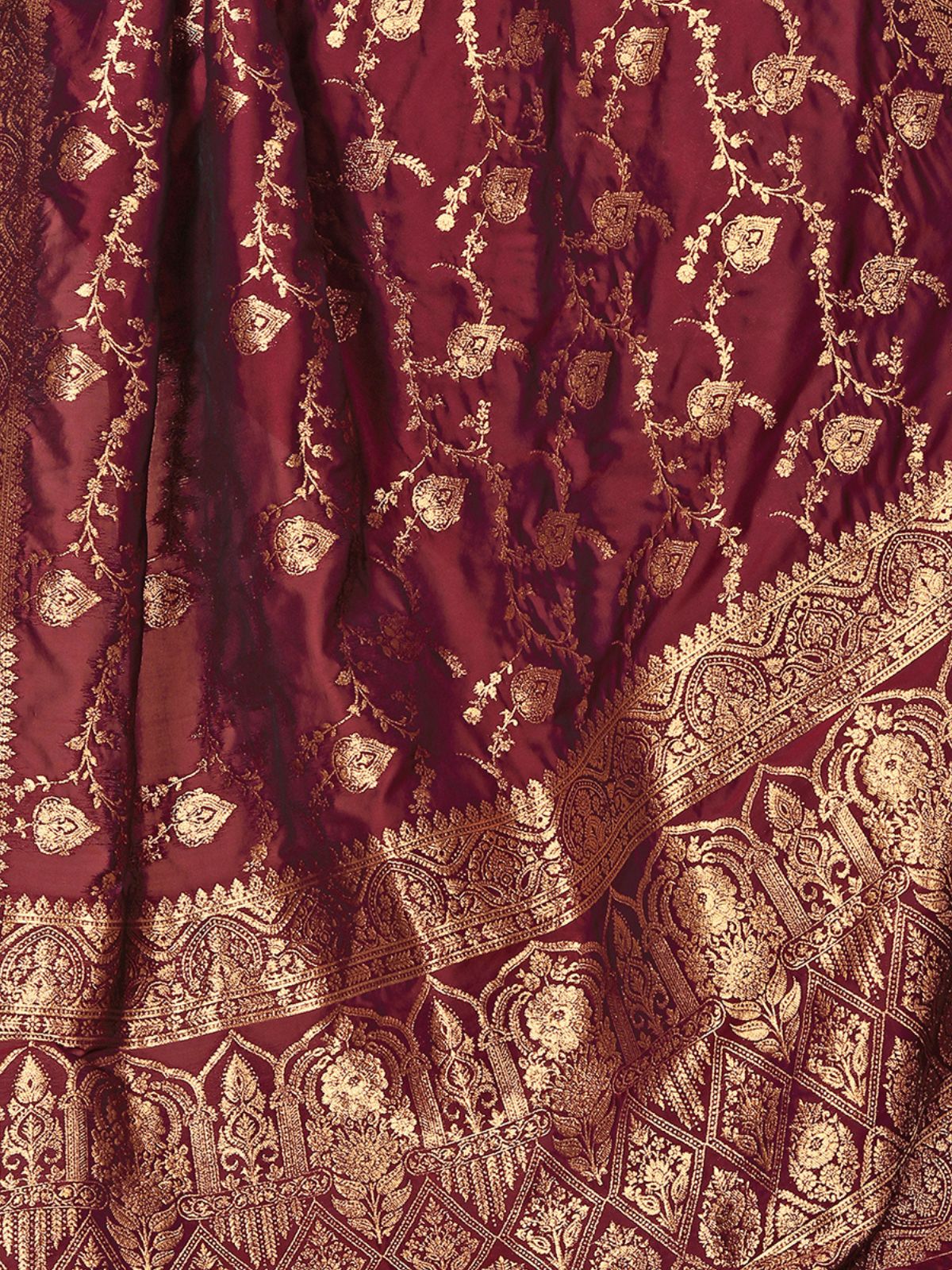 Odette Maroon Woven Banarasi Silk Saree With unstitched Blouse For Women