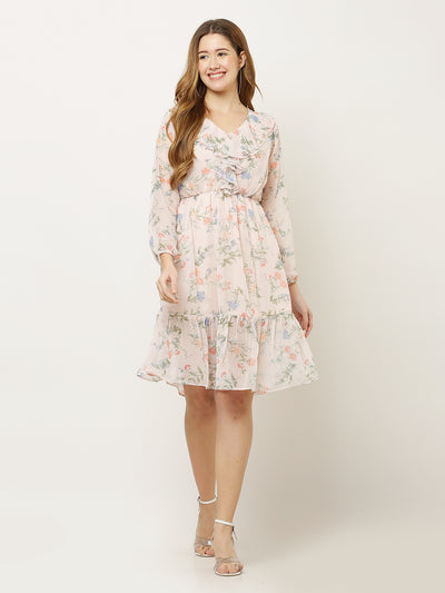 Odette Peach Georgette Printed Stitched Western Dress For Women