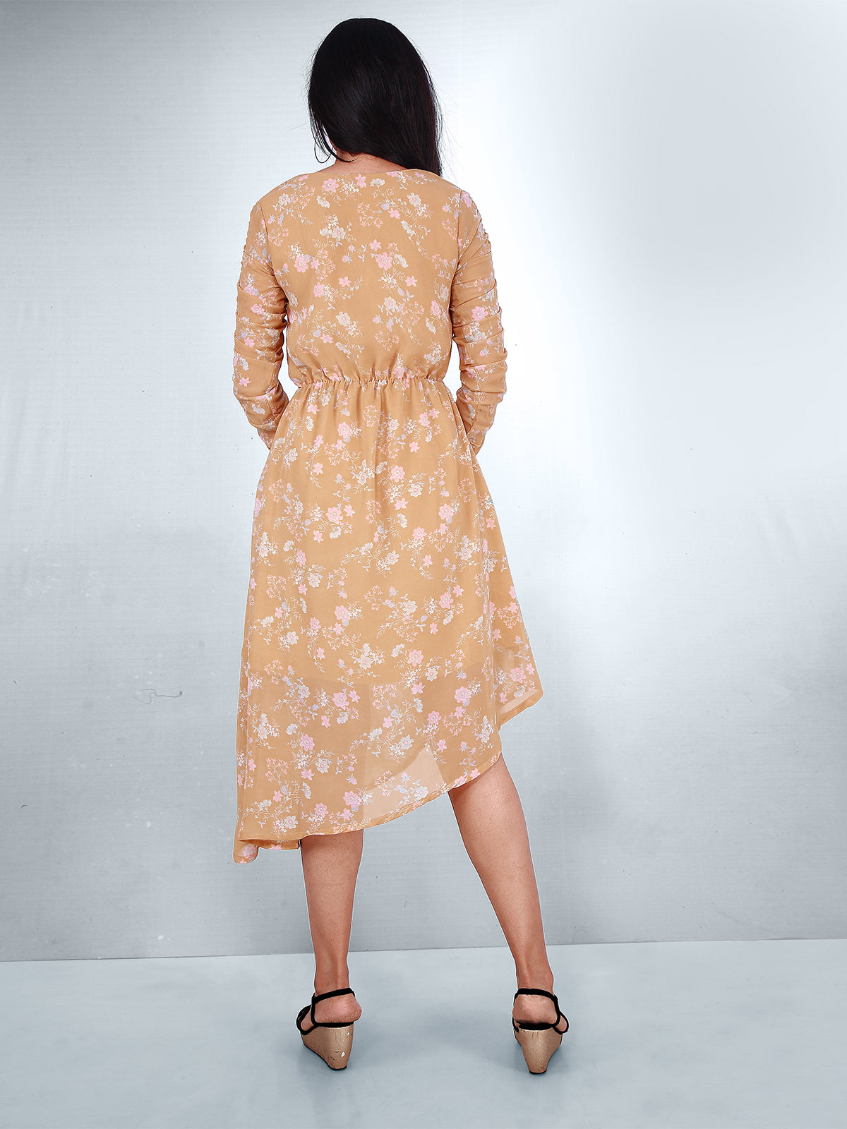 Odette Yellow Georgette Printed Stitched Western Dress For Women