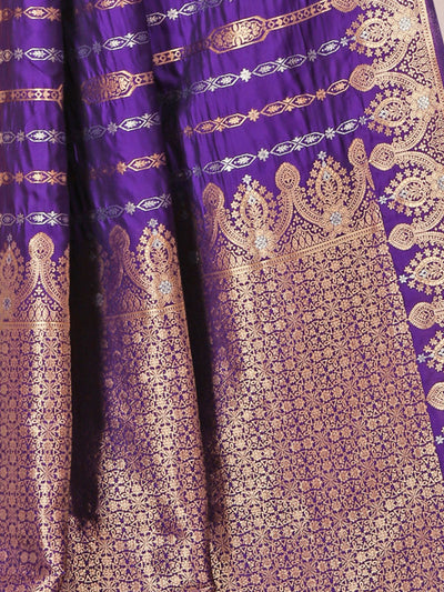 Odette Purple Woven Banarasi Silk Saree With Unstitched Blouse For Women