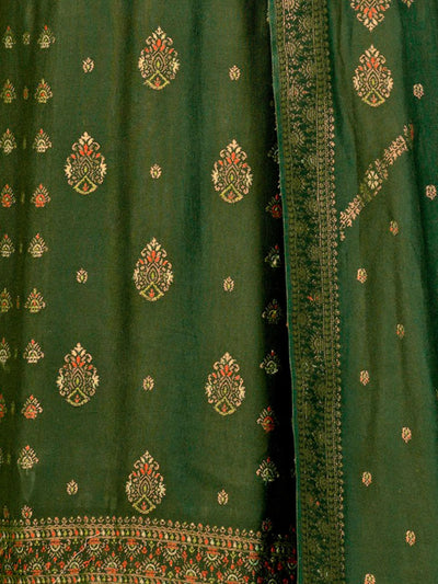 Odette Green Embroidered Viscose Semi Stitched Kurta Set For Women