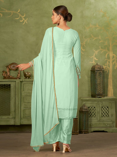 Odette Sea Green Georgette Embellished Semi Stitched Kurta Set For Women