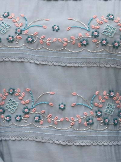 Blue Silk Blend Embriodered Stitched Kurta Set