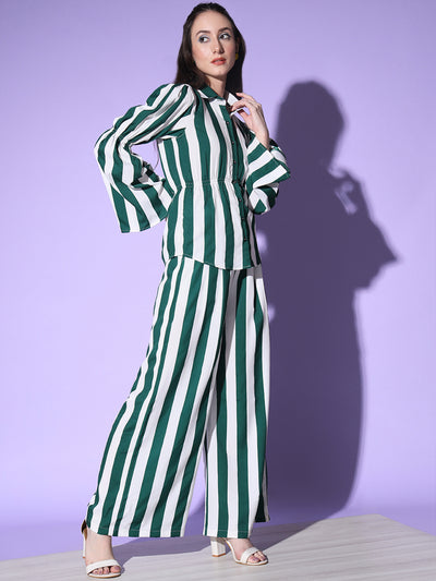 Exclusive Crepe Striped Green  Co-ord Set