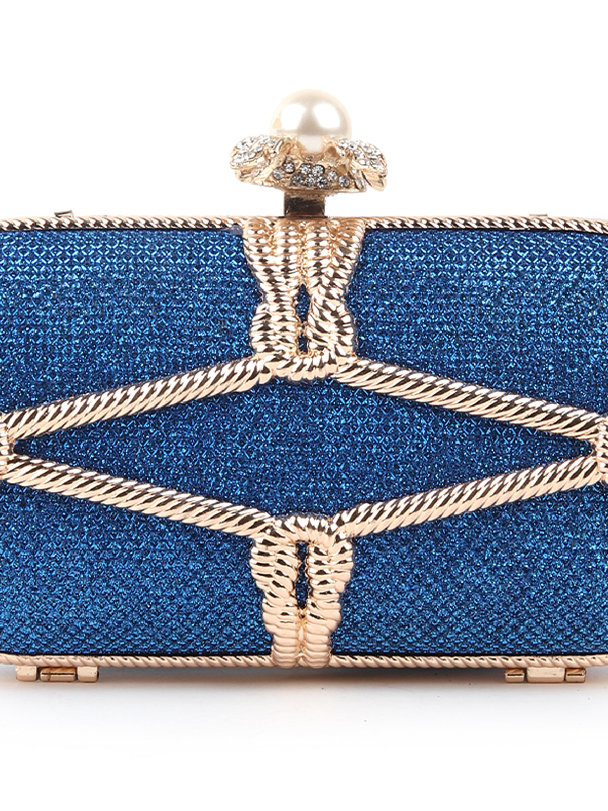 Odette Women Shimmer Blue Embellished Clutch