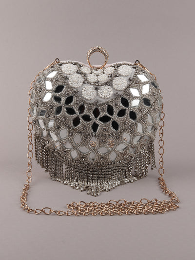 Odette Women White Heart-Shaped Embellished Clutch