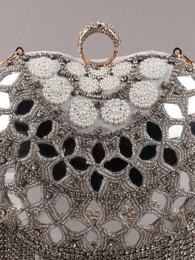 Odette Women White Heart-Shaped Embellished Clutch