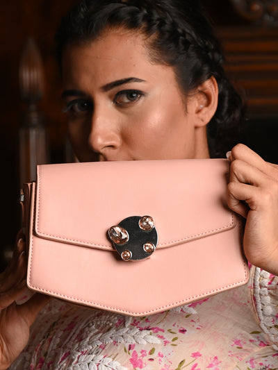 Odette Women Light Pink Embellished Sling Bag With Stylish Handle