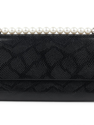 Odette Black Textured And Beads Embellished Clutch For Women