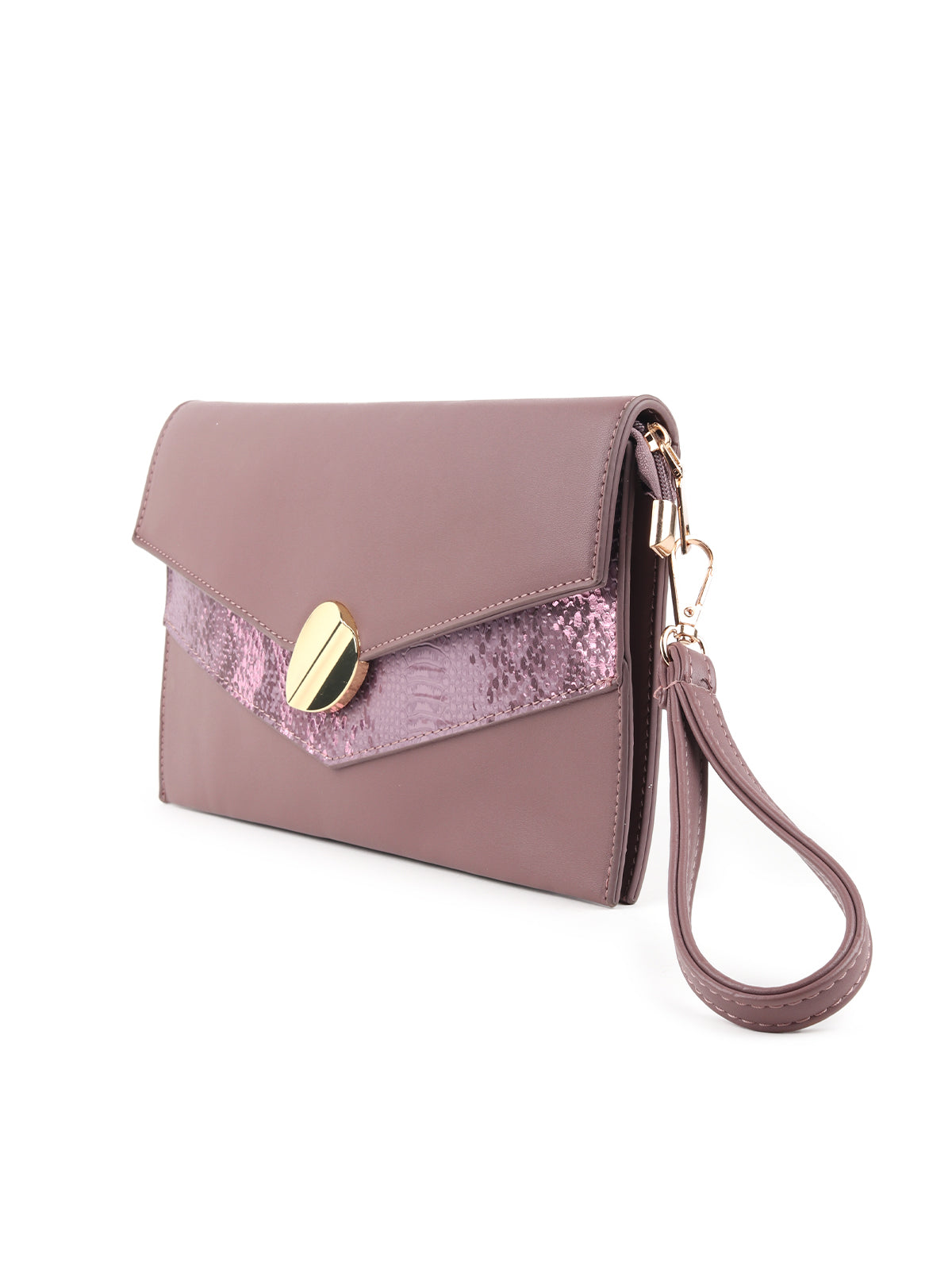 Odette Mauve Snake Textured Solid Sling Bag/Clutch For Women