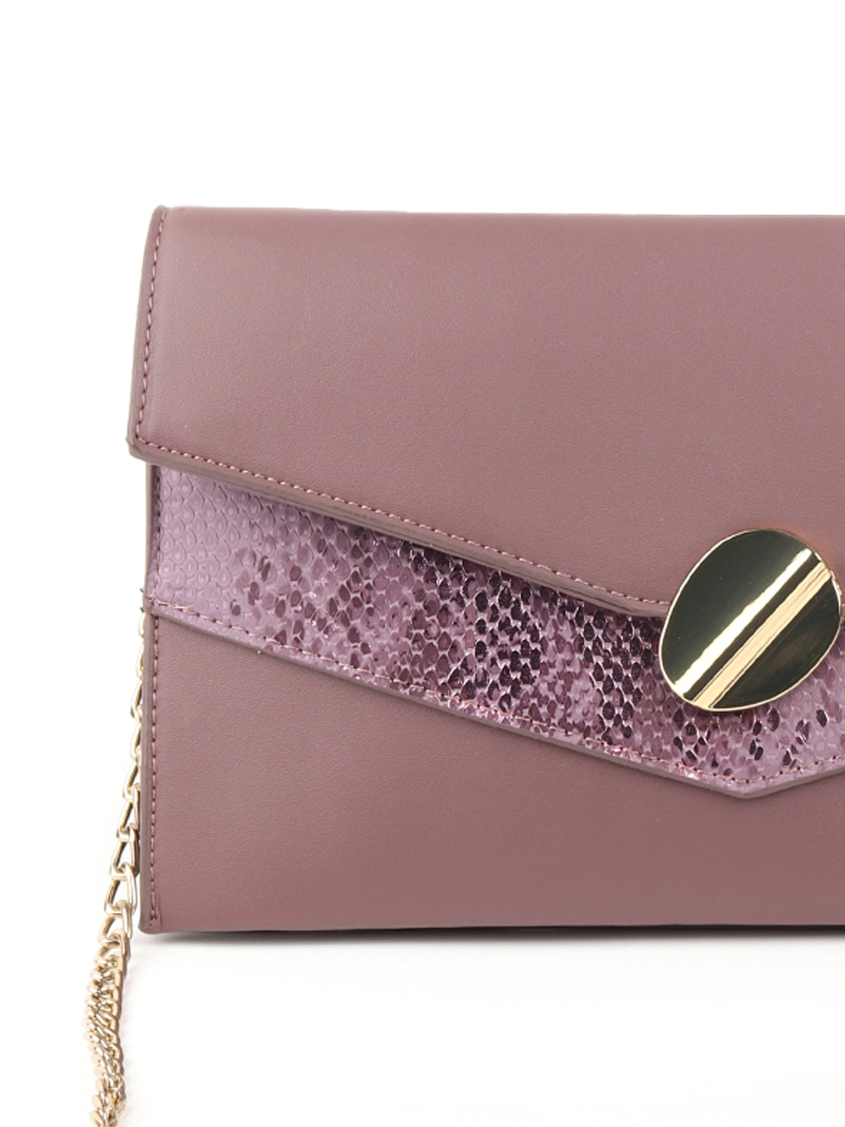 Odette Mauve Snake Textured Solid Sling Bag/Clutch For Women