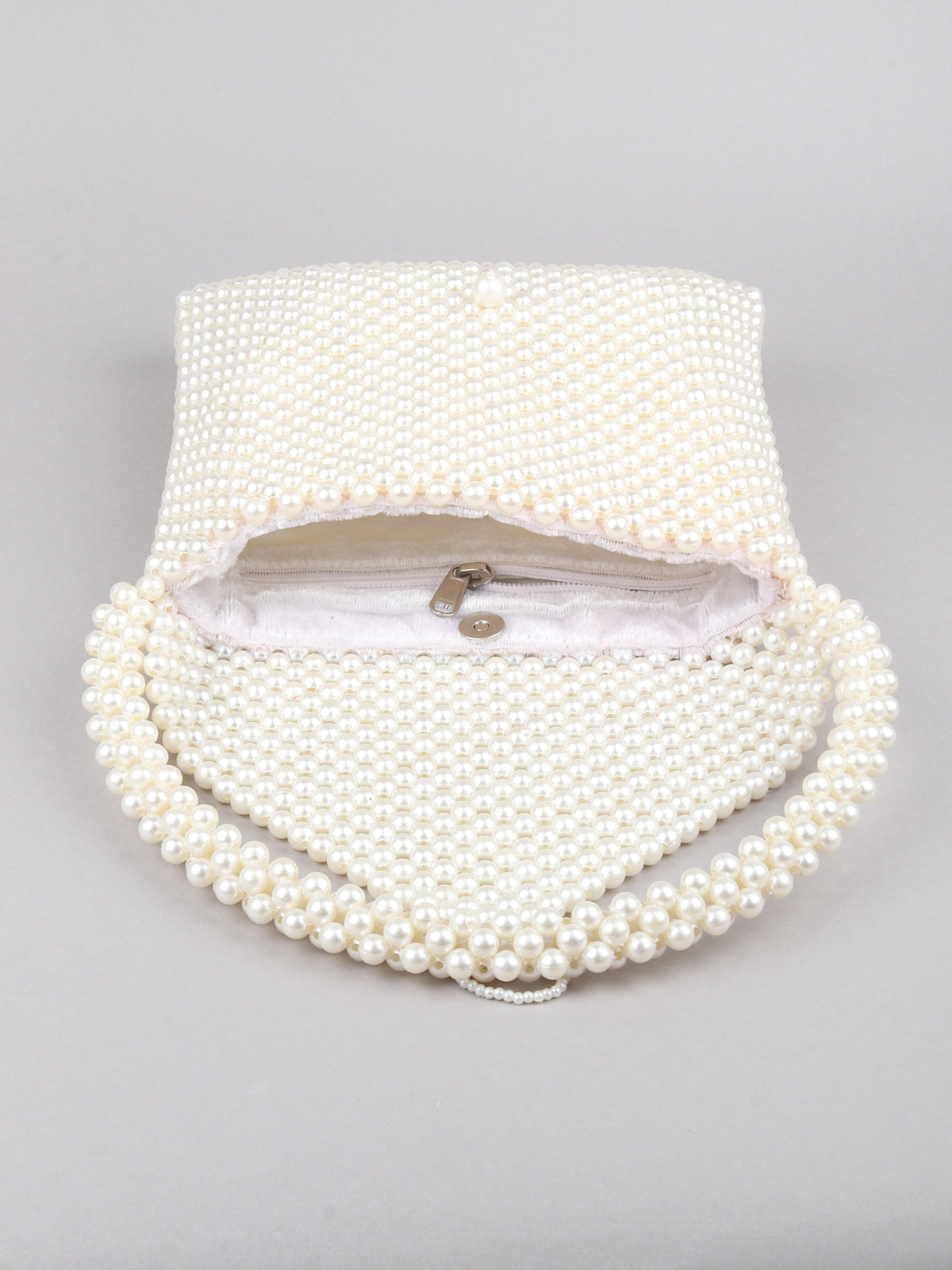 Odette Off White Textured Pearls Clutch Bag For Women
