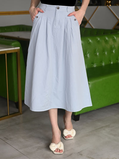 Odette Blue Cotton Twill Solid A-line Skirt For Women