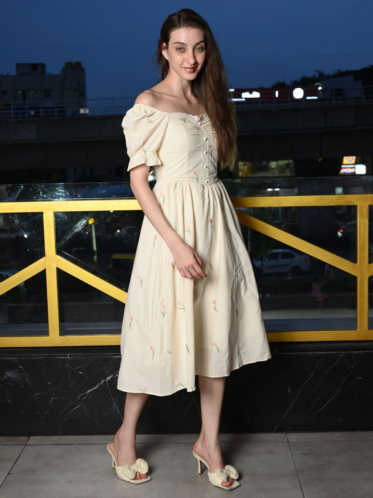 Odette Cream Cotton Embroidered Western Dress for Women Odette Cream Cotton Embroidered Western Dress for Women