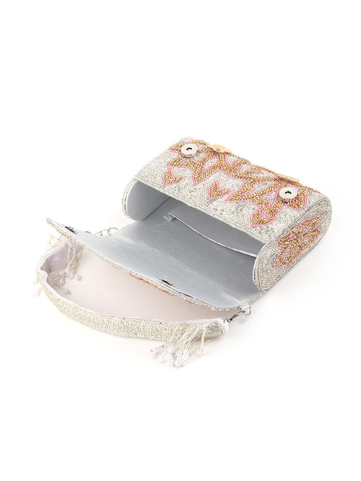 Odette - Sequenced Silver Fully Beaded Clutch