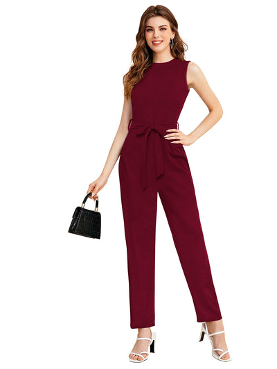 Odette Maroon  Knit Fabric Jumpsuit For Women