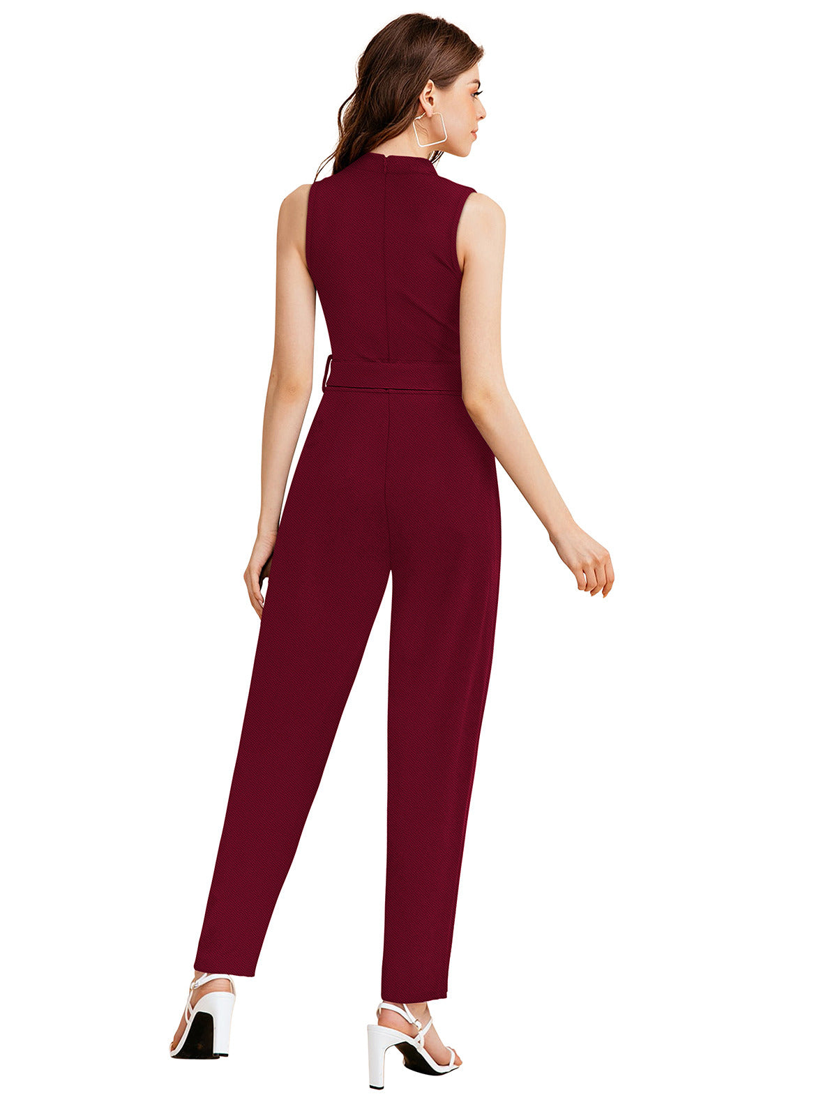 Odette Maroon  Knit Fabric Jumpsuit For Women