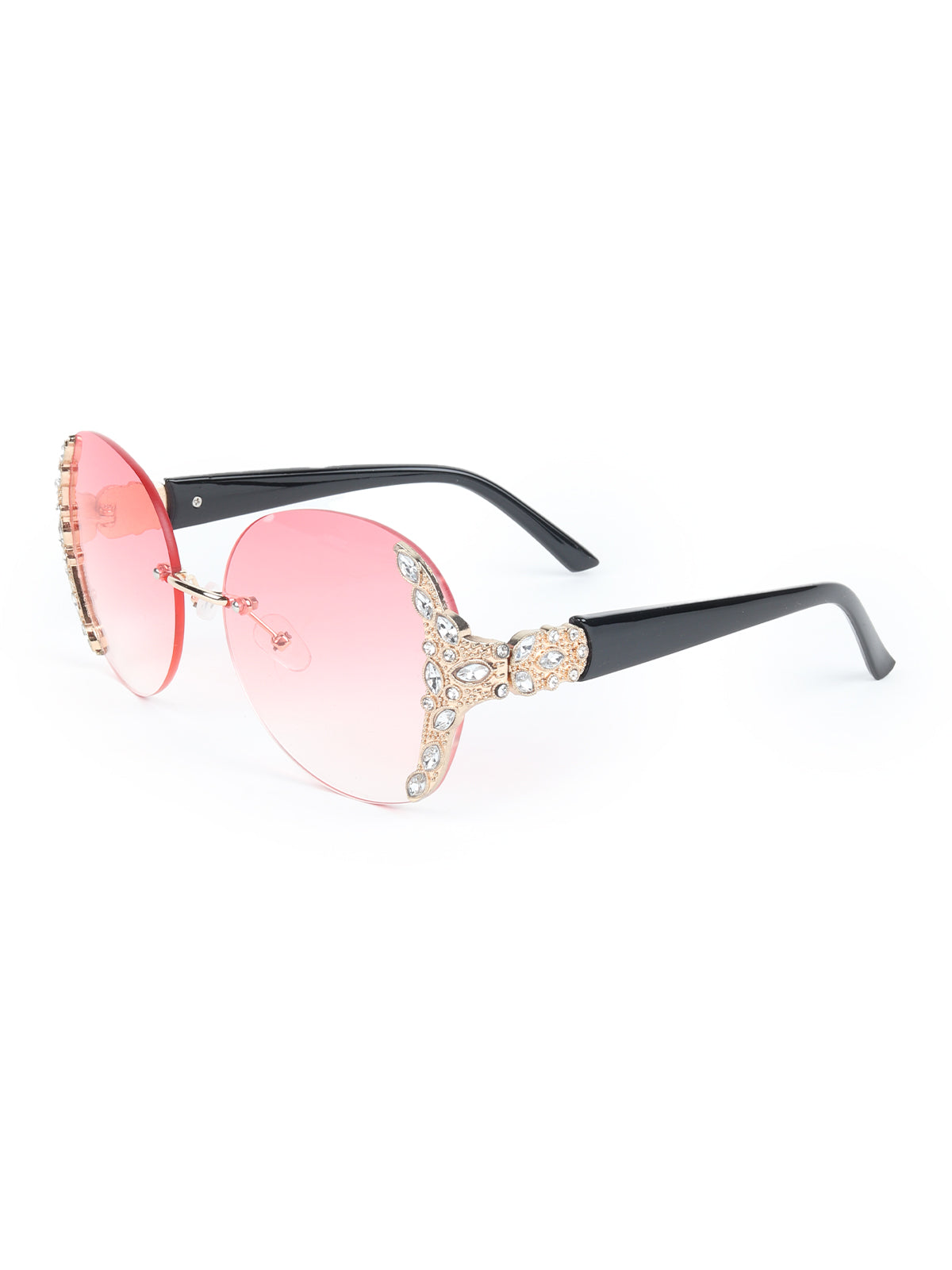 Odette Pink Acrylic and Faux Stone Embellished Round Sunglasses for Women