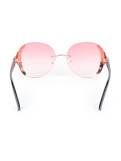 Odette Pink Acrylic and Faux Stone Embellished Round Sunglasses for Women