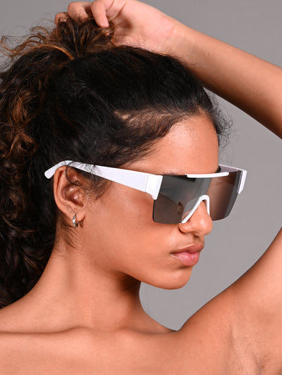 Odette White and Grey Acrylic Shield Sunglasses for Women