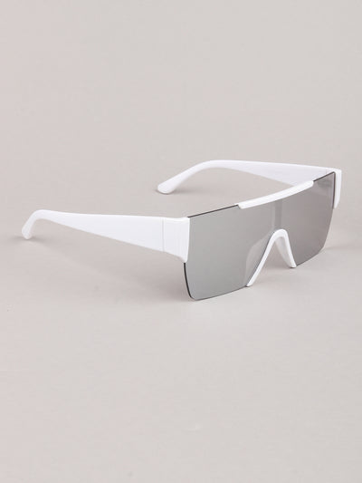 Odette White and Grey Acrylic Shield Sunglasses for Women