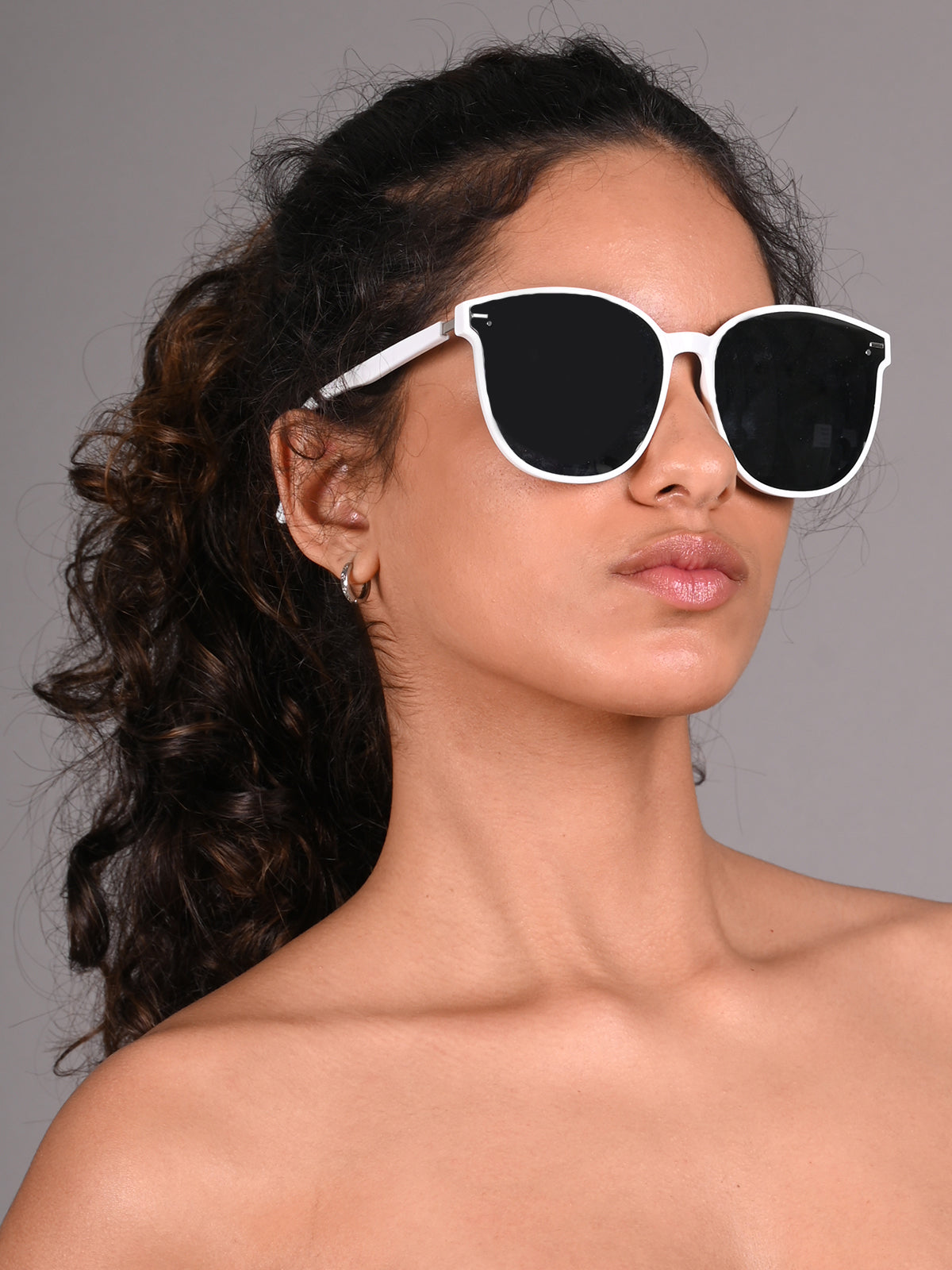 Odette White and Grey Acrylic Oversized Sunglasses for Women