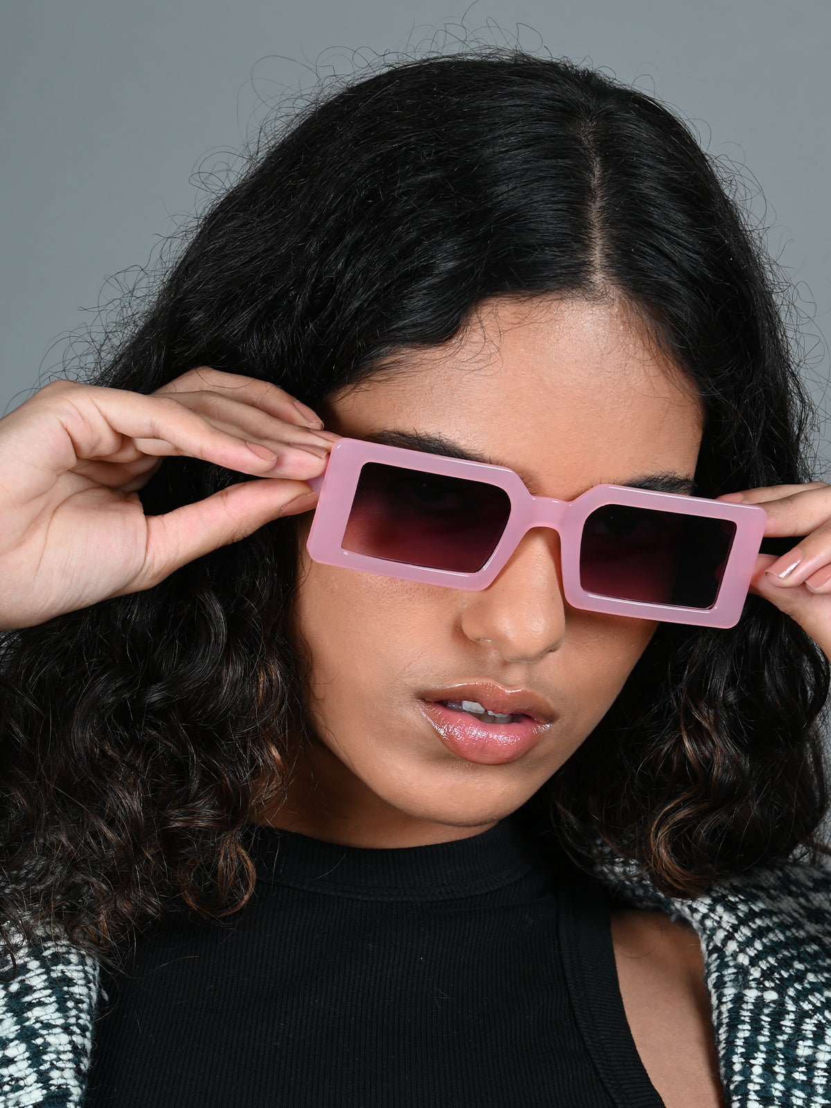 Odette Pink Acrylic Rectangular Sunglasses for Women