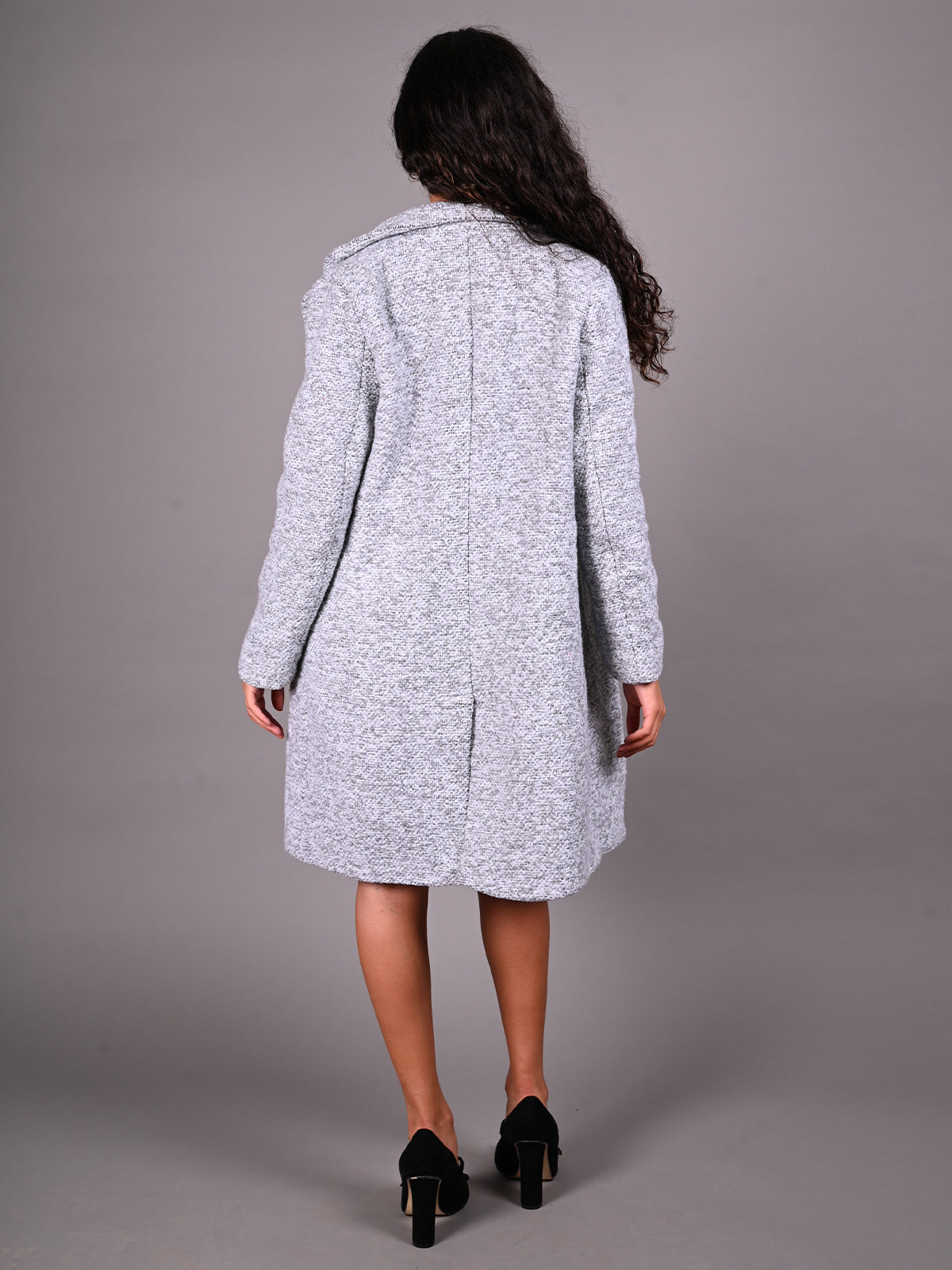 Odette Light Grey Tweed Woollen Overcoat for Women