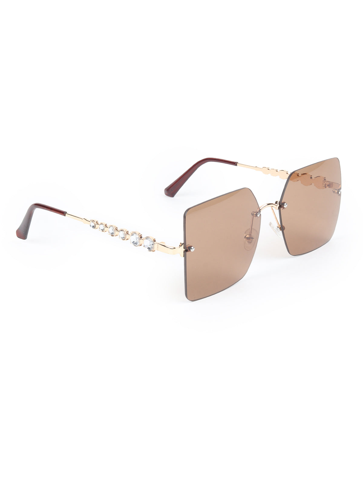 Odette Brown Acrylic Embellished Square Sunglasses for Women
