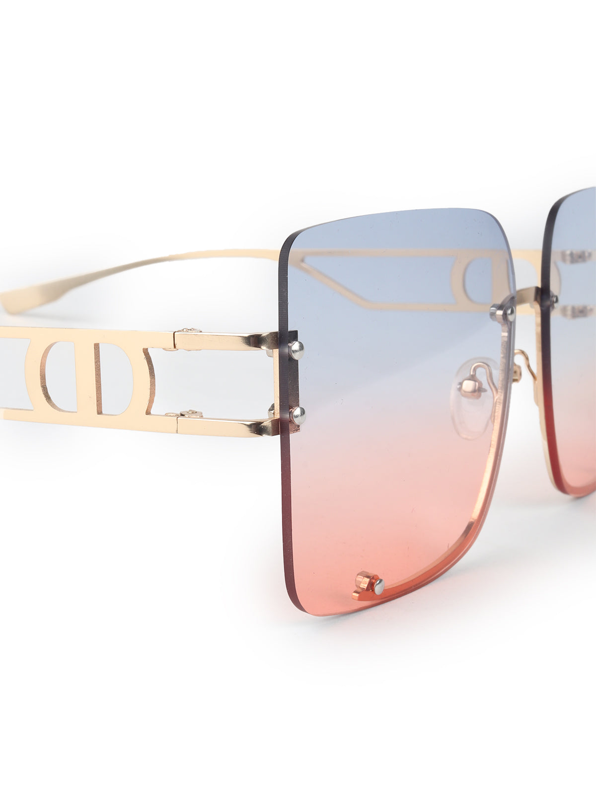 Odette Blue and Peach Oversized Square Sunglasses for Women