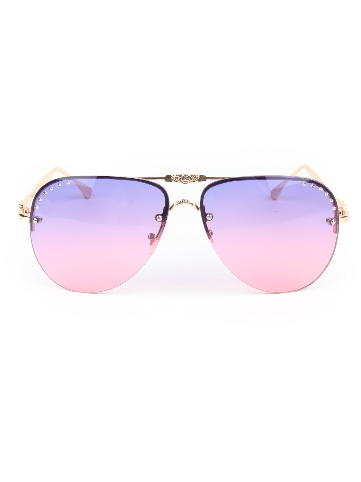 Odette Blue and Pink Acrylic Faux Stone Embellished Aviator Sunglasses for Women