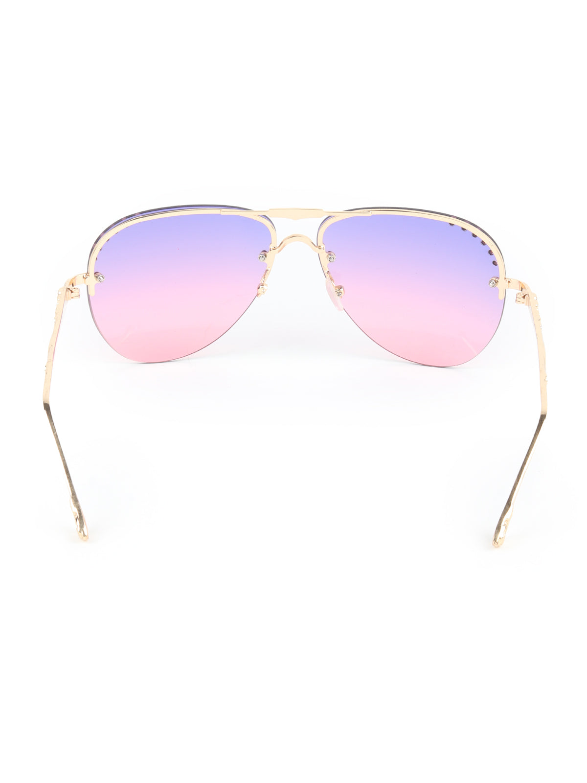 Odette Blue and Pink Acrylic Faux Stone Embellished Aviator Sunglasses for Women