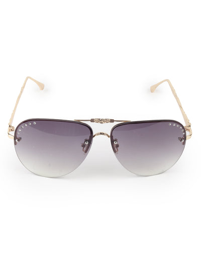 Odette Black Acrylic and Faux Stone Embellished Aviator Sunglasses for Women