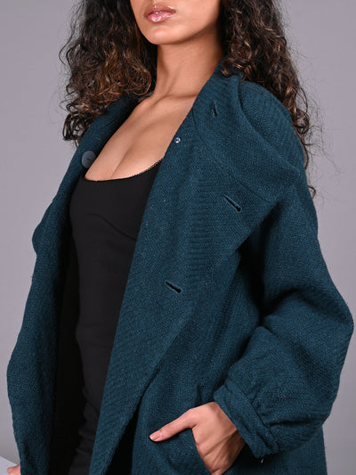 Odette Dark Green Tweed Woollen Overcoat for Women