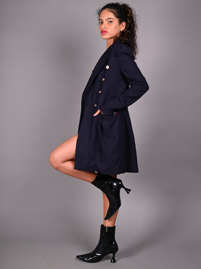 Odette Navy Blue Polyester Coat for Women