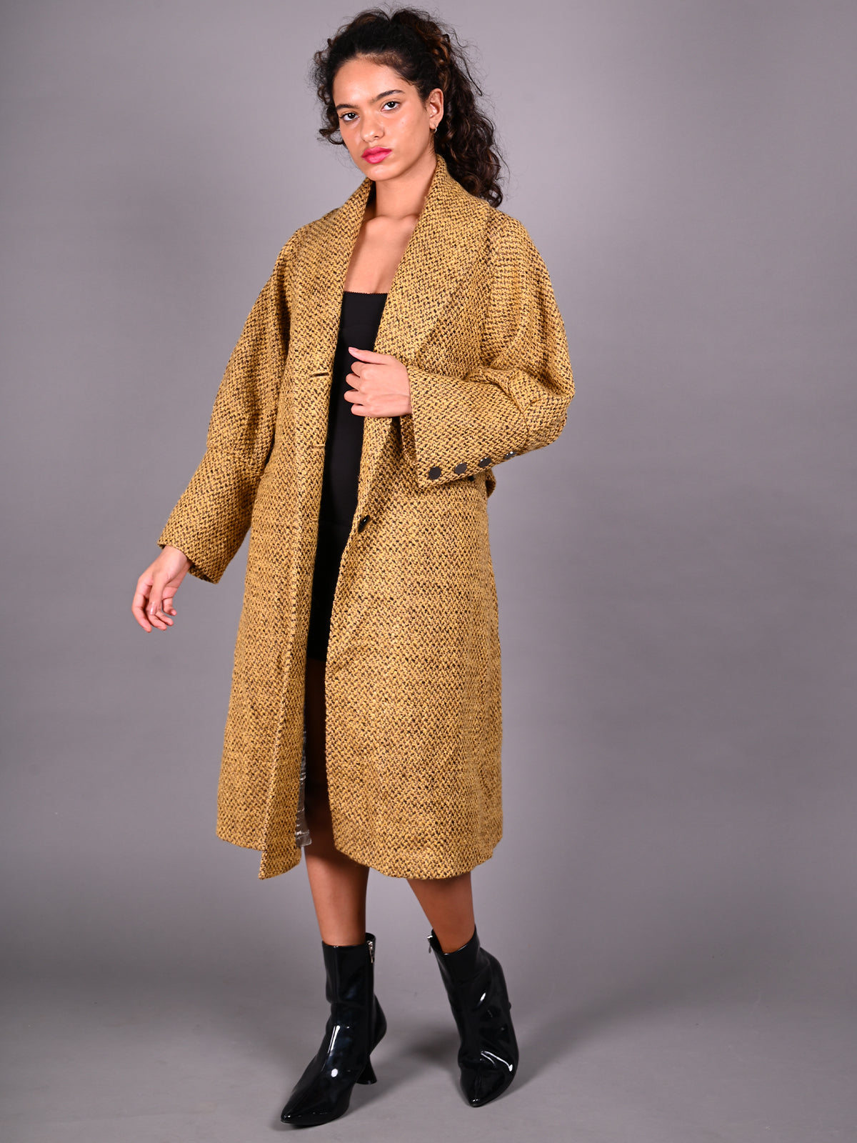 Odette Mustard Woollen Overcoat for Women