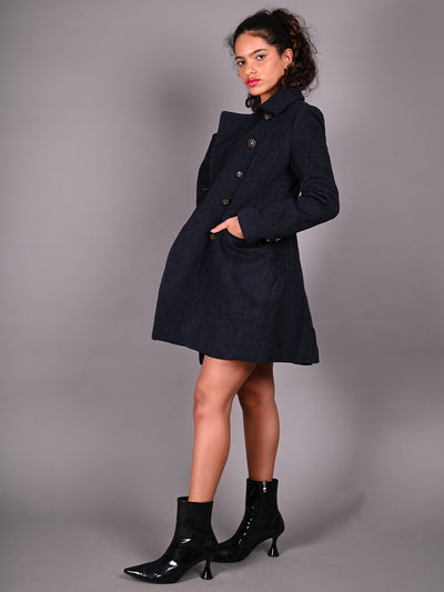 Odette Black Long Woollen Coat for Women