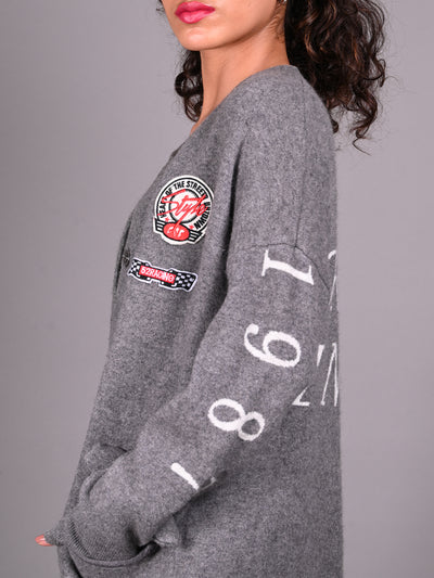Odette Grey Long Woollen Sweater for Women