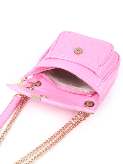 Odette Pink PU Solid Sling Bag For Women