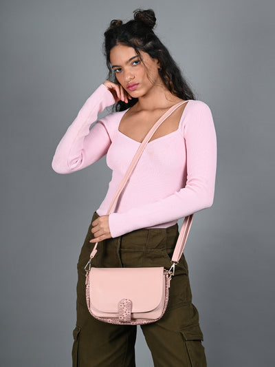 Odette Peach PU Solid Sling Bag For Women
