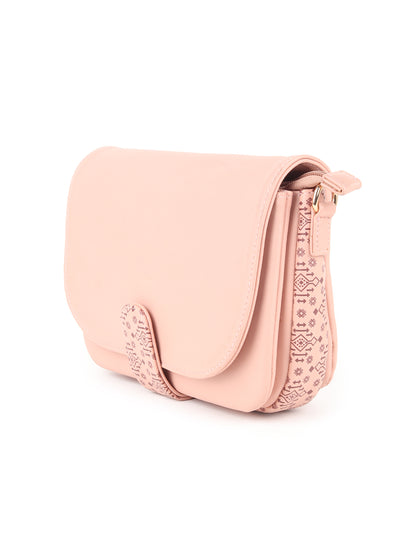 Odette Peach PU Solid Sling Bag For Women