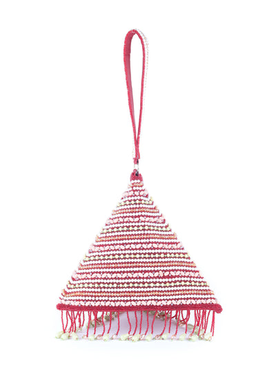 Odette Maroon Beads Embroidered Triangle Tassel Batua For Women
