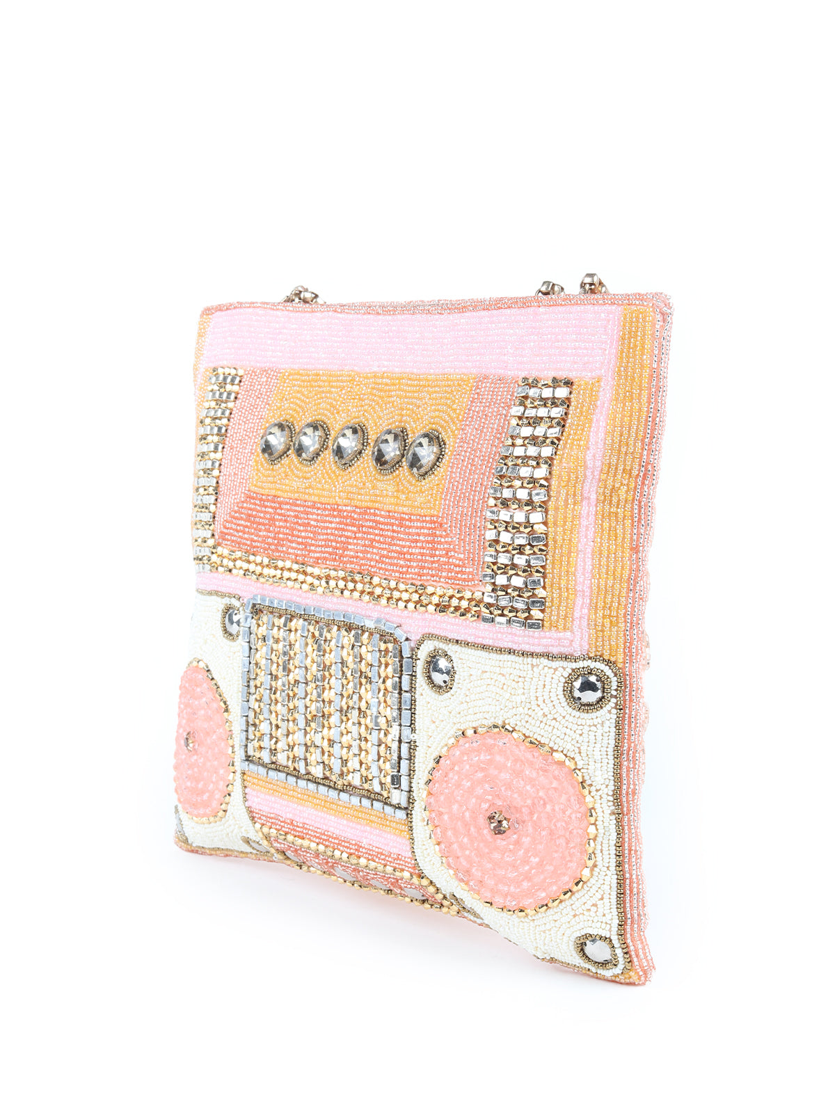 Odette Peach Pink Beads Embroidered Hand Bag for Women