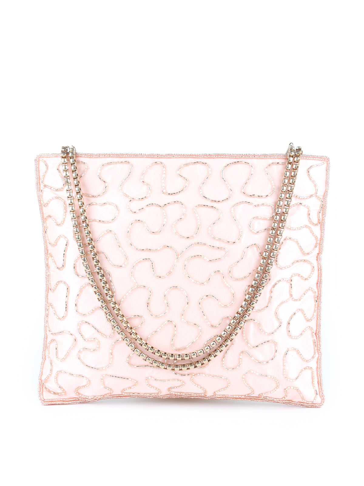 Odette Peach Pink Beads Embroidered Hand Bag for Women