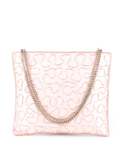 Odette Peach Pink Beads Embroidered Hand Bag for Women