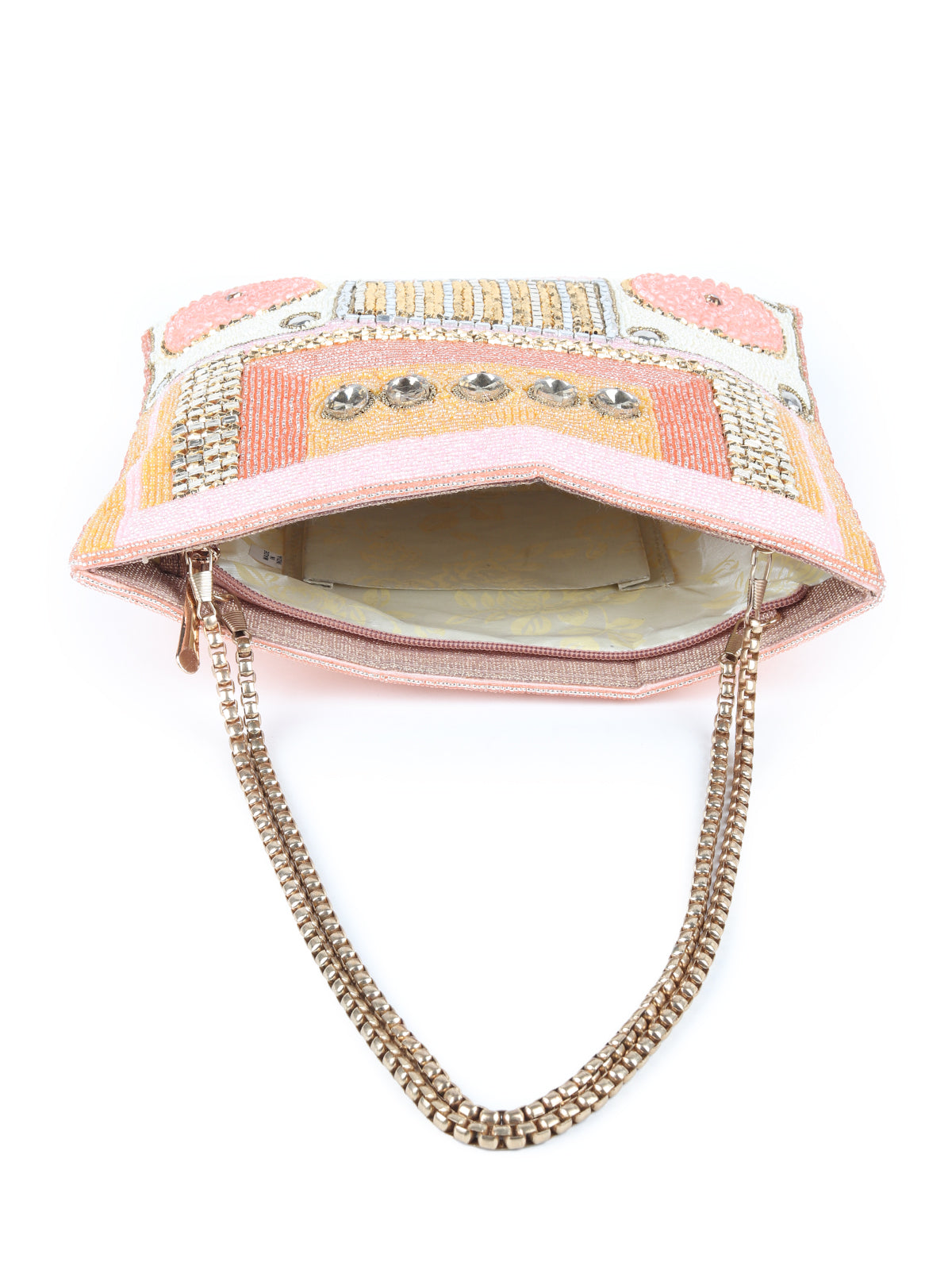 Odette Peach Pink Beads Embroidered Hand Bag for Women