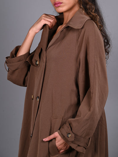Odette Brown Polyester Viscose Trench Coat for Women